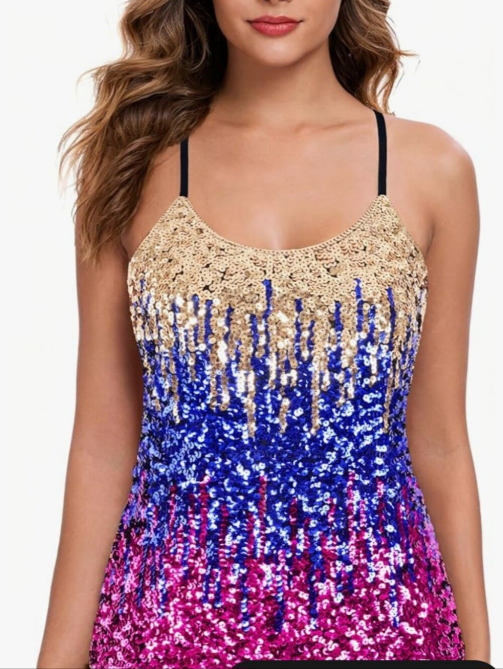 MANER Women’s Sequin Tops Glitter Party Strappy Tank Top Sparkle Cami
